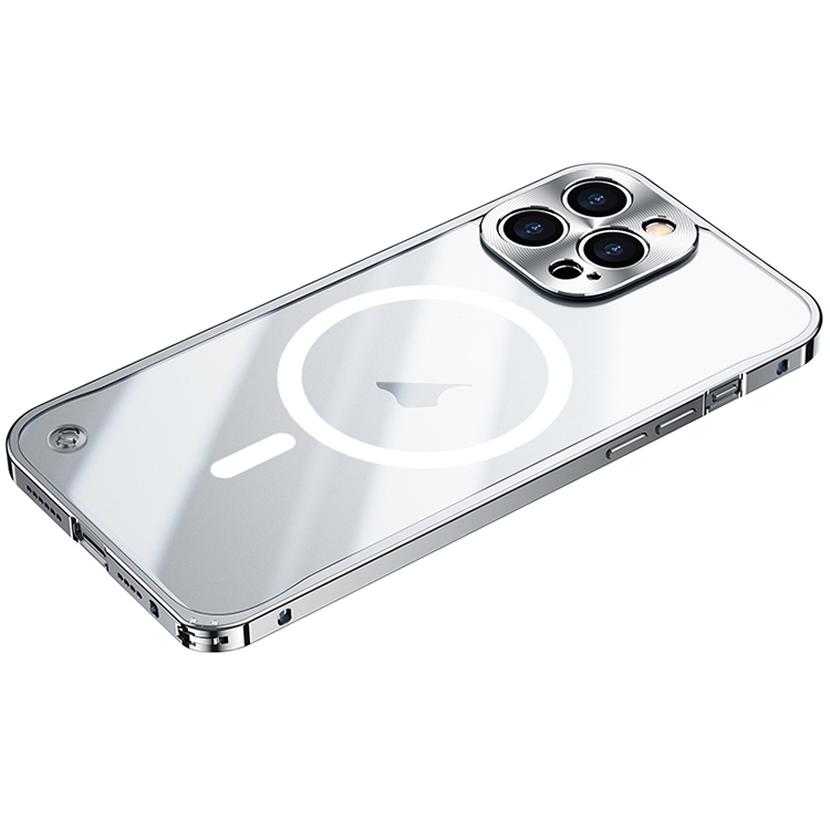 

For iPhone 15 Pro Metal Frame Frosted PC Shockproof MagSafe Case(Silver)