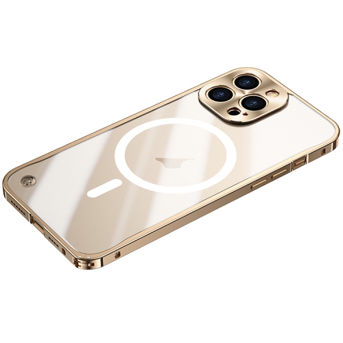 

For iPhone 15 Pro Metal Frame Frosted PC Shockproof MagSafe Case(Gold)