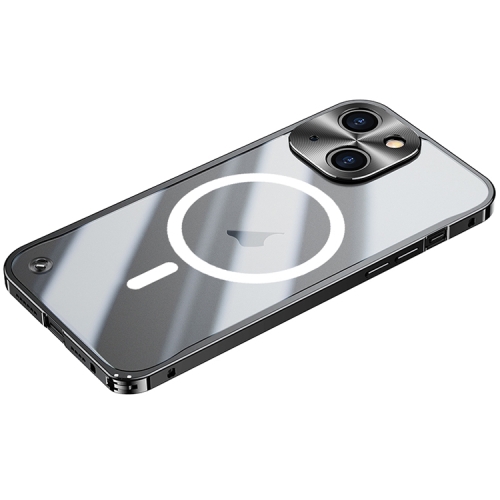 

For iPhone 15 Plus Metal Frame Frosted PC Shockproof MagSafe Case(Black)