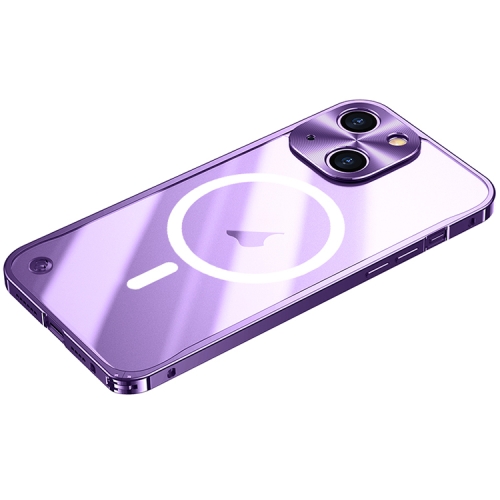 

For iPhone 15 Plus Metal Frame Frosted PC Shockproof MagSafe Case(Purple)