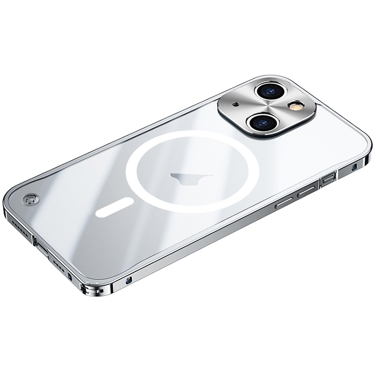

For iPhone 15 Metal Frame Frosted PC Shockproof MagSafe Case(Silver)
