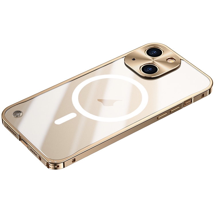 

For iPhone 15 Metal Frame Frosted PC Shockproof MagSafe Case(Gold)