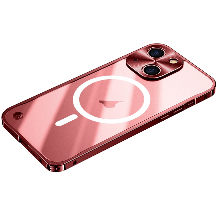 

For iPhone 15 Metal Frame Frosted PC Shockproof MagSafe Case(Red)