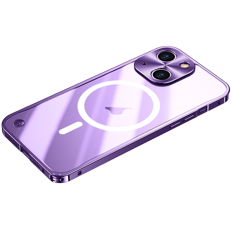 

For iPhone 15 Metal Frame Frosted PC Shockproof MagSafe Case(Purple)