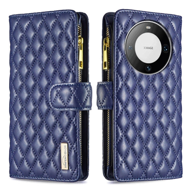 

For Huawei Mate 60 Pro/Mate 60 Pro+ Diamond Lattice Zipper Wallet Leather Flip Phone Case(Blue)