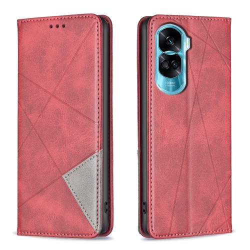 

For Honor 90 Lite/X50i Rhombus Texture Magnetic Leather Phone Case(Red)