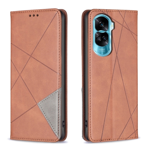 

For Honor 90 Lite/X50i Rhombus Texture Magnetic Leather Phone Case(Brown)