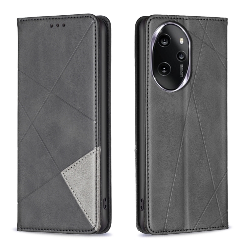 

For Honor 100 Pro Rhombus Texture Magnetic Leather Phone Case(Black)