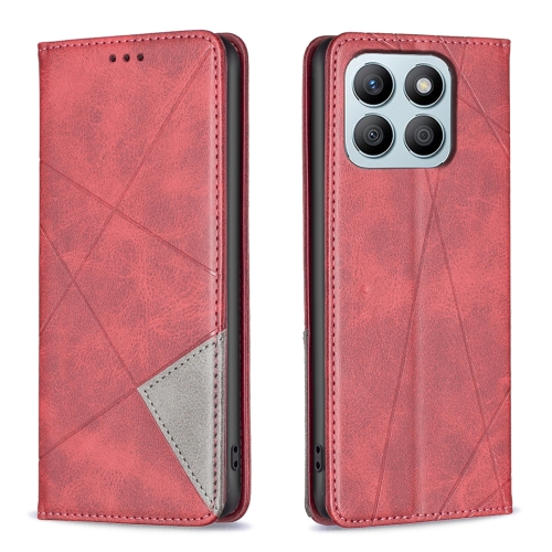 

For Honor X8b Rhombus Texture Magnetic Leather Phone Case(Red)