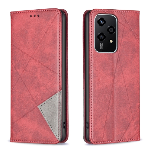 

For Honor 200 Lite Rhombus Texture Magnetic Leather Phone Case(Red)