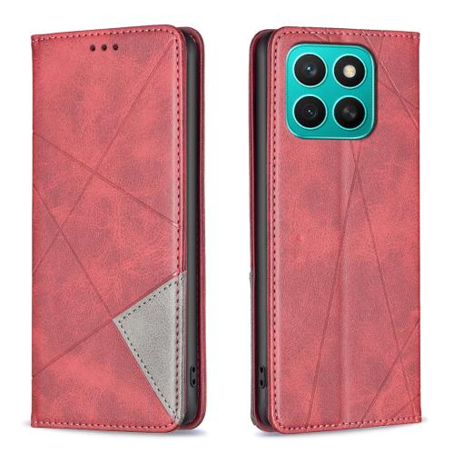 

For Honor X8c 4G Rhombus Texture Magnetic Leather Phone Case(Red)