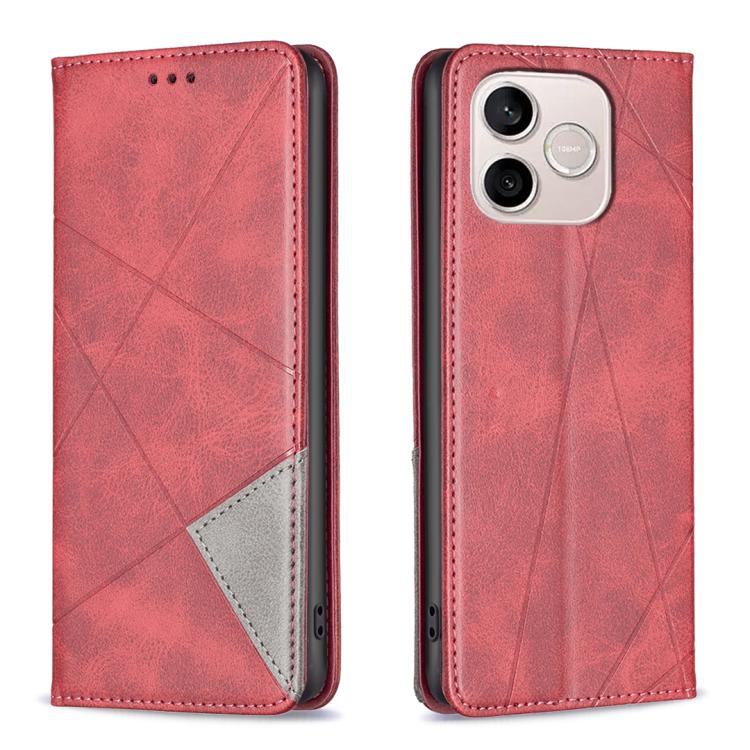 

For Honor 600 Lite Global Rhombus Texture Magnetic Leather Phone Case(Red)