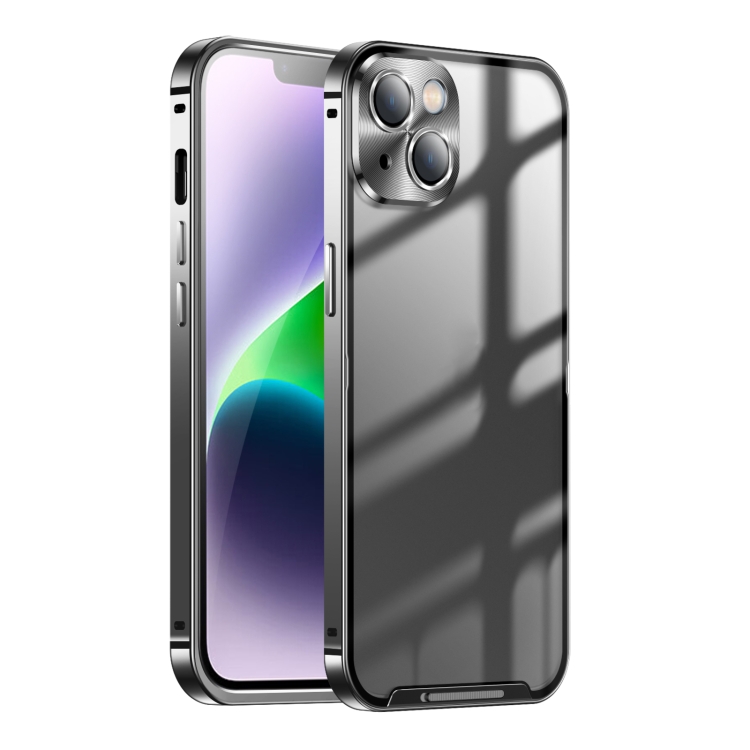 

For iPhone 15 Plus Frosted Metal Phone Case(Black)