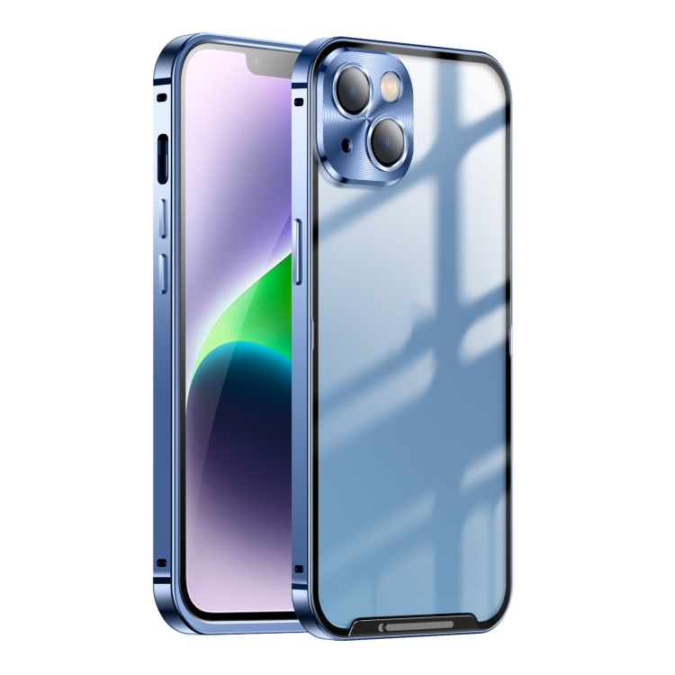 

For iPhone 15 Frosted Metal Phone Case(Blue)