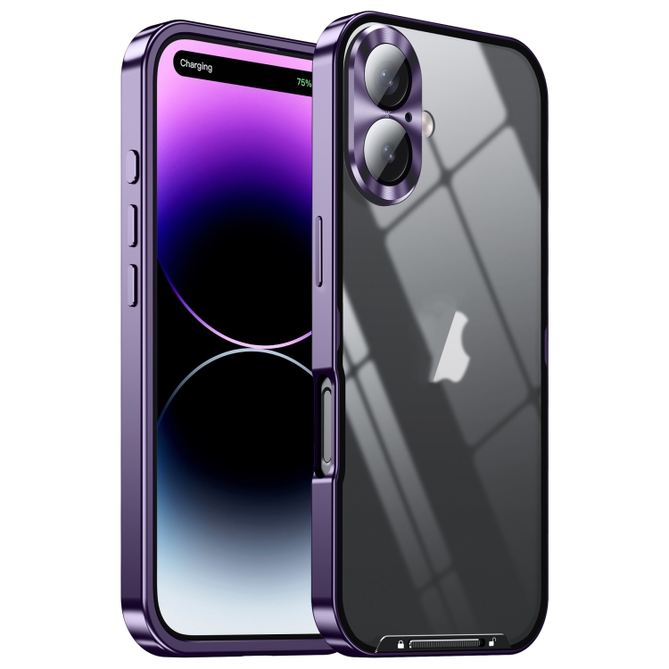 

For iPhone 16 Frosted Metal Phone Case(Purple)