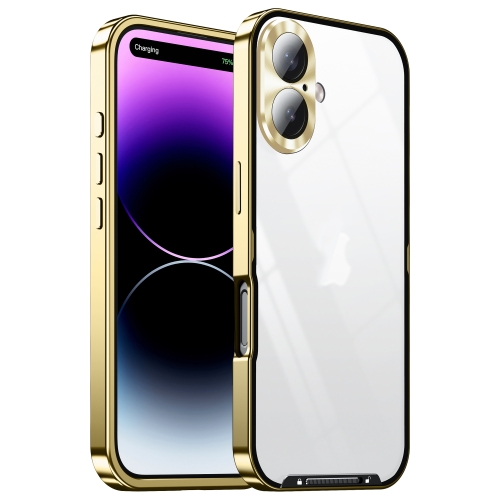 

For iPhone 16 Plus Frosted Metal Phone Case(Gold)