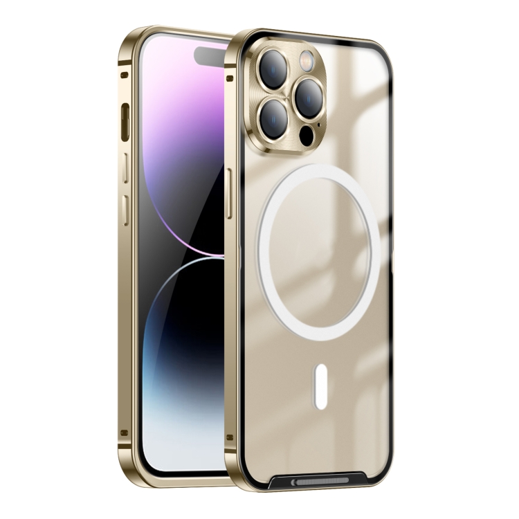 

For iPhone 15 Pro MagSafe Magnetic Frosted Metal Phone Case(Gold)