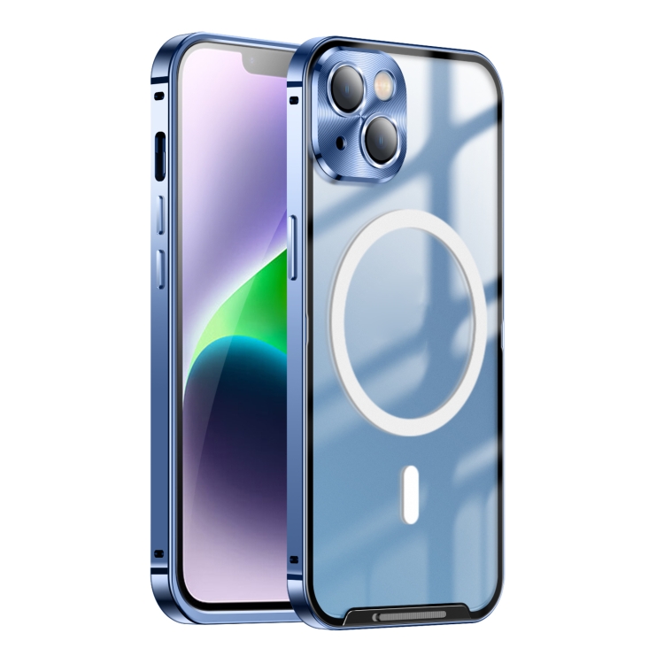 

For iPhone 15 MagSafe Magnetic Frosted Metal Phone Case(Blue)