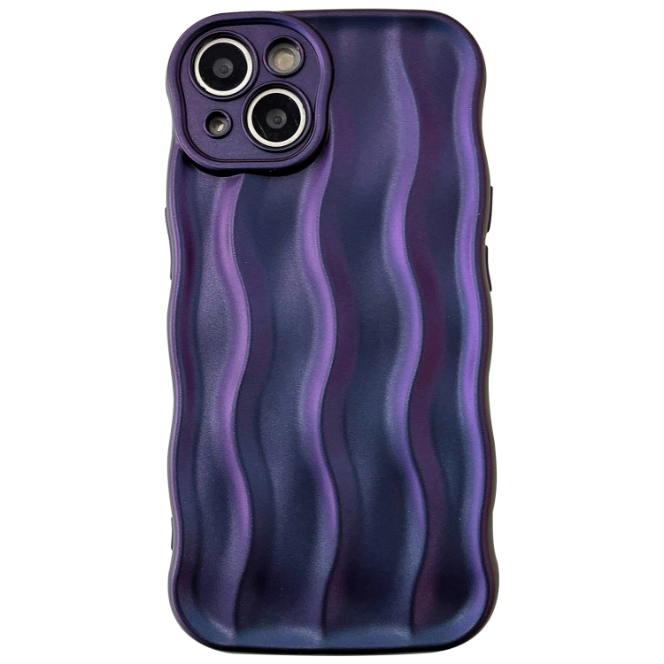 

For iPhone 15 Plus Wave Texture Bright TPU Phone Case(Dark Purple)