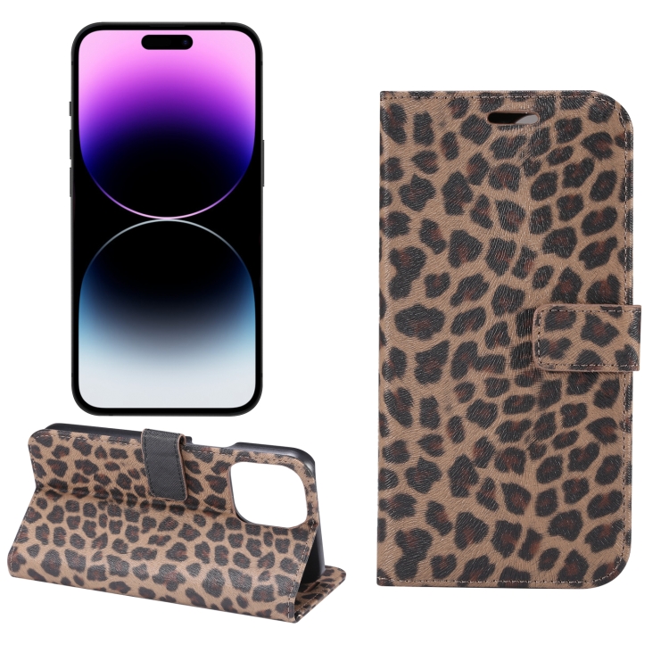 

For iPhone 15 Pro Leopard Pattern Horizontal Flip Leather Phone Case(Brown)