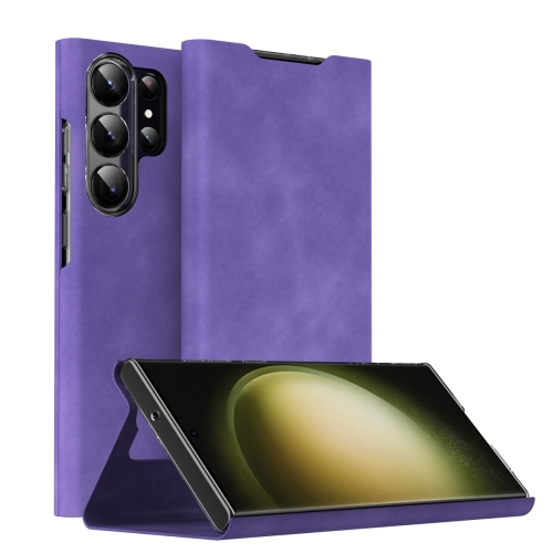

For Samsung Galaxy S23 Ultra 5G Magnetic Napa Texture Leather Phone Case with Holder(Purple)