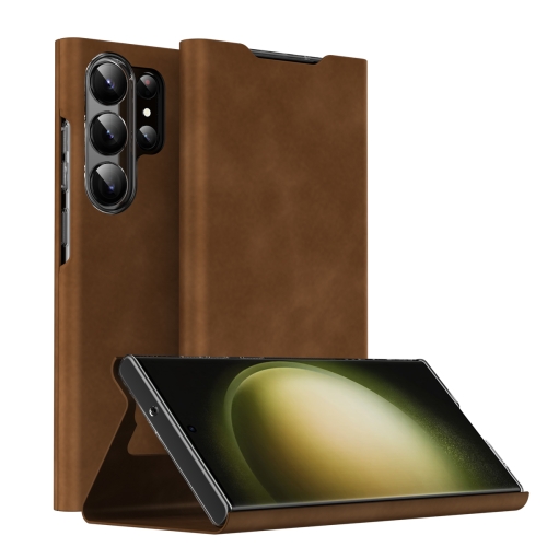 

For Samsung Galaxy S23 Ultra 5G Magnetic Napa Texture Leather Phone Case with Holder(Brown)