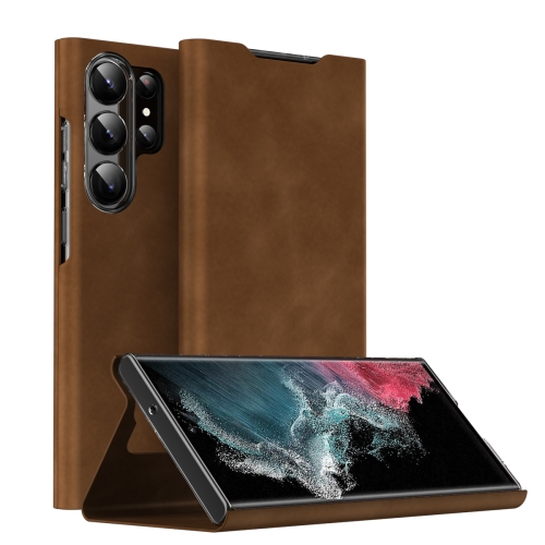 

For Samsung Galaxy S22 Ultra 5G Magnetic Napa Texture Leather Phone Case with Holder(Brown)