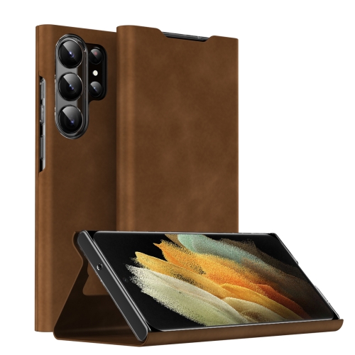 

For Samsung Galaxy S21 Ultra 5G Magnetic Napa Texture Leather Phone Case with Holder(Brown)