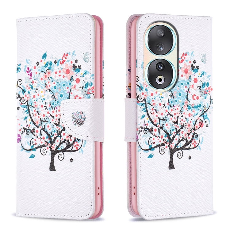 

For Honor 90 5G Colored Drawing Pattern Leather Phone Case(Tree)