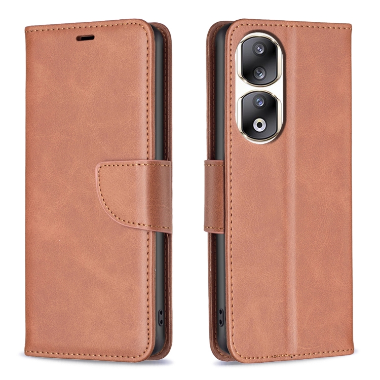 

For Honor 90 Pro Lambskin Texture Pure Color Flip Leather Phone Case(Brown)