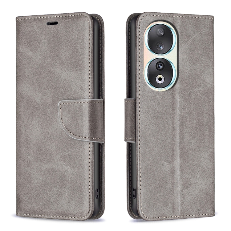

For Honor 90 5G Lambskin Texture Pure Color Flip Leather Phone Case(Grey)