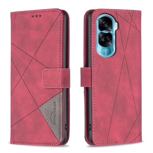 

For Honor 90 Lite/X50i Magnetic Buckle Rhombus Texture Leather Phone Case(Red)