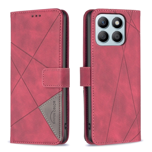 

For Honor X8b Magnetic Buckle Rhombus Texture Leather Phone Case(Red)