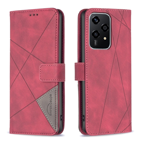 

For Honor 200 Lite Magnetic Buckle Rhombus Texture Leather Phone Case(Red)
