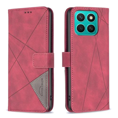 

For Honor X8c 4G Magnetic Buckle Rhombus Texture Leather Phone Case(Red)