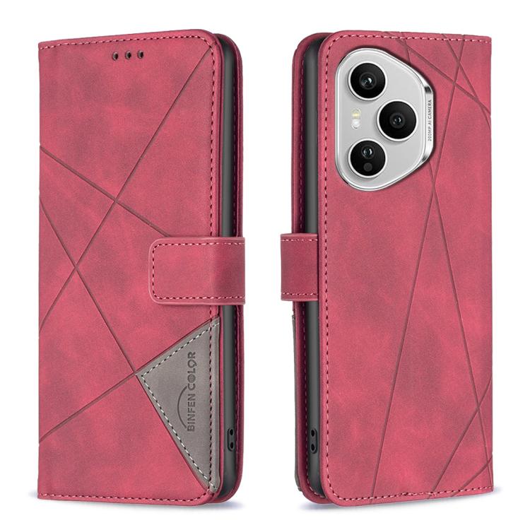 

For Honor 400 Pro Global 160.8mm Magnetic Buckle Rhombus Texture Leather Phone Case(Red)