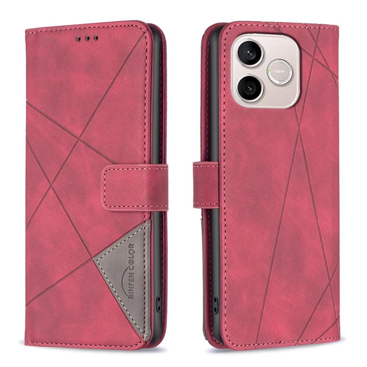

For Honor 600 Lite Global Magnetic Buckle Rhombus Texture Leather Phone Case(Red)