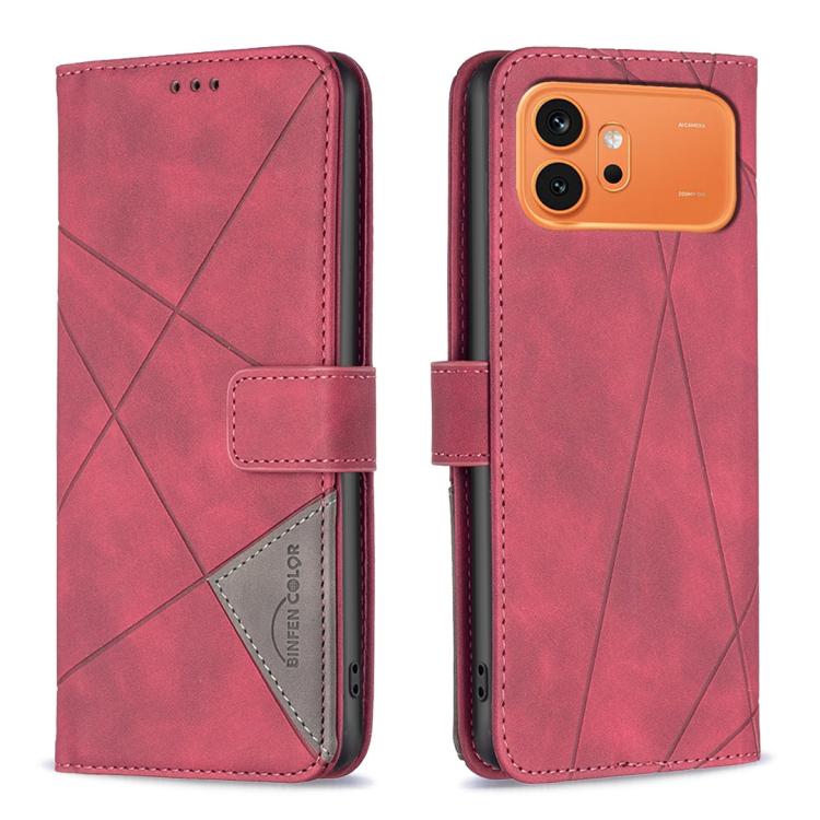 For Honor 600 Global Magnetic Buckle Rhombus Texture Leather Phone Case(Red)