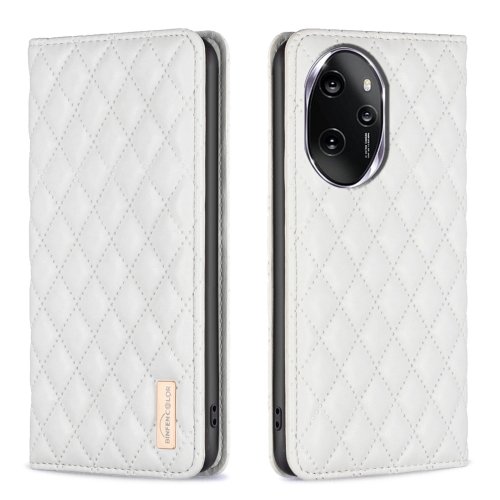 

For Honor 100 Pro Diamond Lattice Magnetic Leather Flip Phone Case(White)