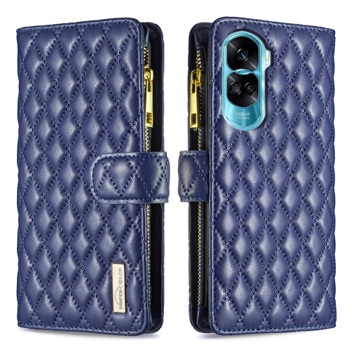 For Honor 90 Lite/X50i Diamond Lattice Zipper Wallet Leather Flip Phone Case(Blue) for samsung galaxy s24 5g multifunctional frosted zipper wallet leather phone case coffee