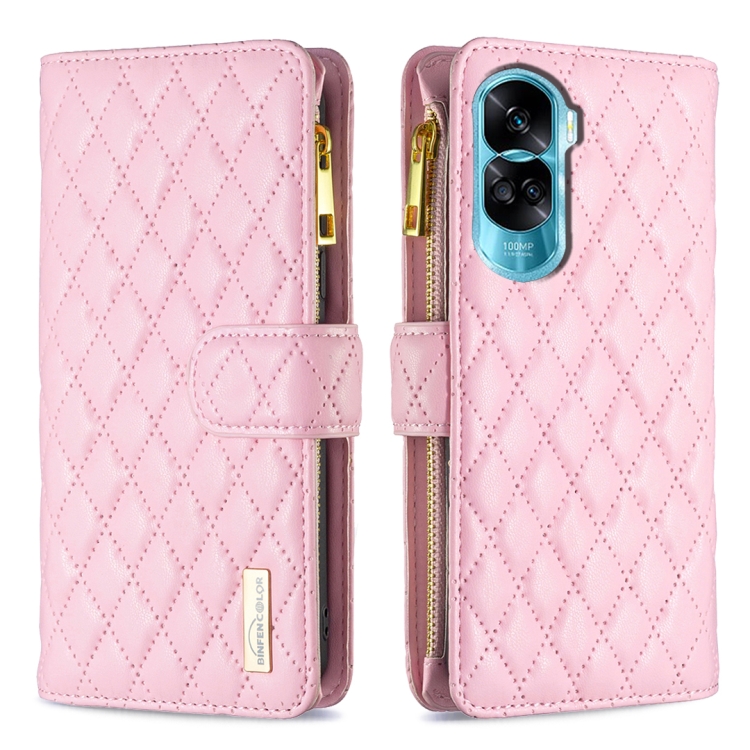 

For Honor 90 Lite/X50i Diamond Lattice Zipper Wallet Leather Flip Phone Case(Pink)