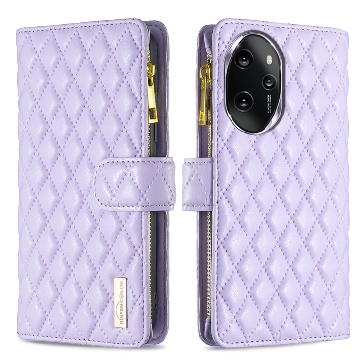 

For Honor 100 Pro Diamond Lattice Zipper Wallet Leather Flip Phone Case(Purple)
