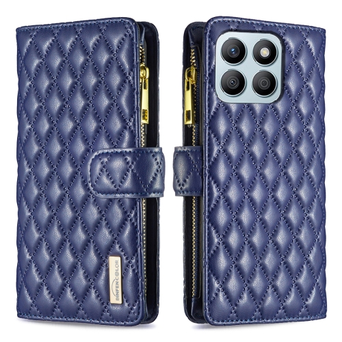 For Honor X8b Diamond Lattice Zipper Wallet Leather Flip Phone Case(Blue) for samsung galaxy s23 5g zipper wallet detachable magsafe leather phone case pink
