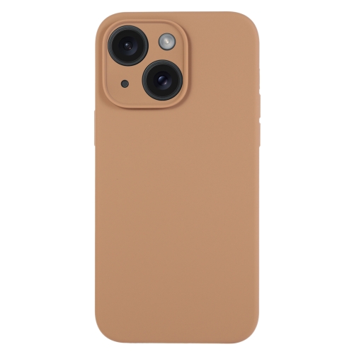 

For iPhone 15 Pure Color Liquid Silicone Fine Pore Phone Case(Light Brown)