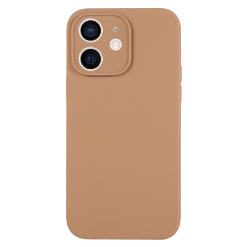 

For iPhone 12 Pure Color Liquid Silicone Fine Pore Phone Case(Light Brown)
