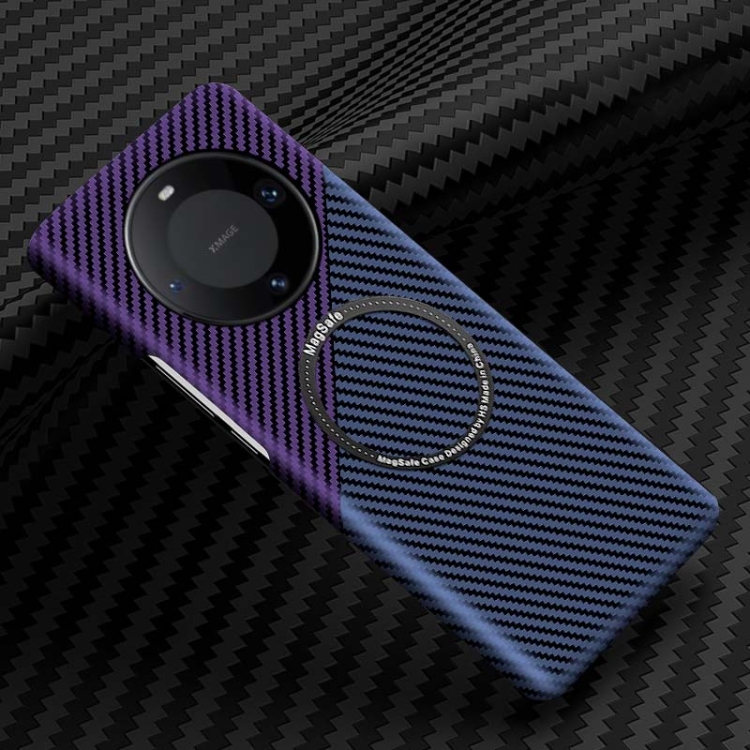 

For Huawei Mate 60 Pro Magnetic Carbon Fiber Shockproof Phone Case(Blue Purple)