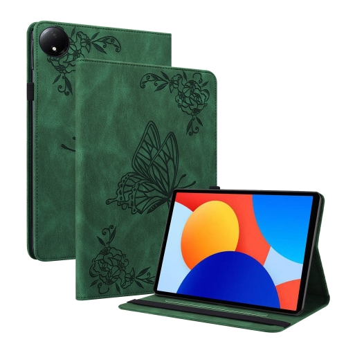 For Xiaomi Redmi Pad SE 8.7 Butterfly Flower Embossed Leather Tablet Case(Green)