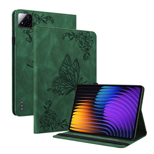 

For Xiaomi Pad 7 / Pad 7 Pro Butterfly Flower Embossed Leather Tablet Case(Green)
