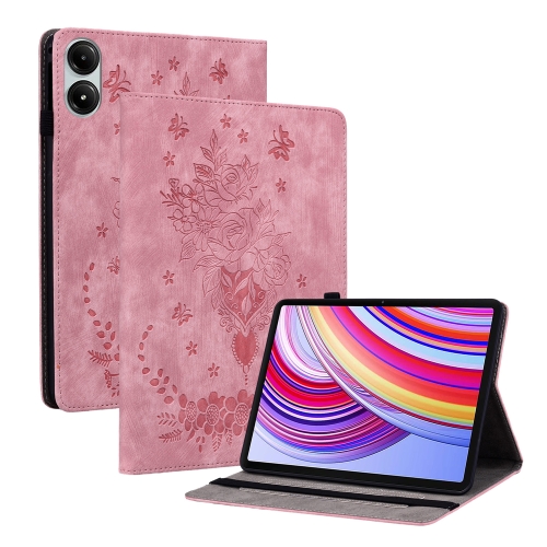 For Xiaomi Redmi Pad Pro 12.1 Butterfly Rose Embossed Leather Tablet Case(Pink)