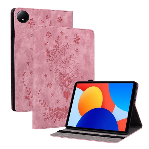 

For Xiaomi Redmi Pad SE 8.7 Butterfly Rose Embossed Leather Tablet Case(Pink)
